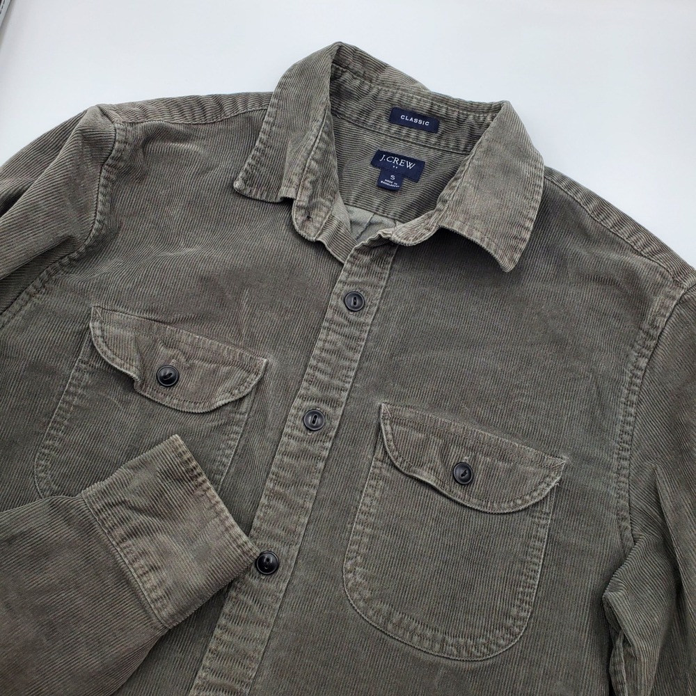 J.Crew Mens Classic Fit Corduroy Button Down Shirt Grey Small Stretch